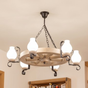 Brilagi - Lampadario a catena ROATA 6xE14/40W/230V rovere