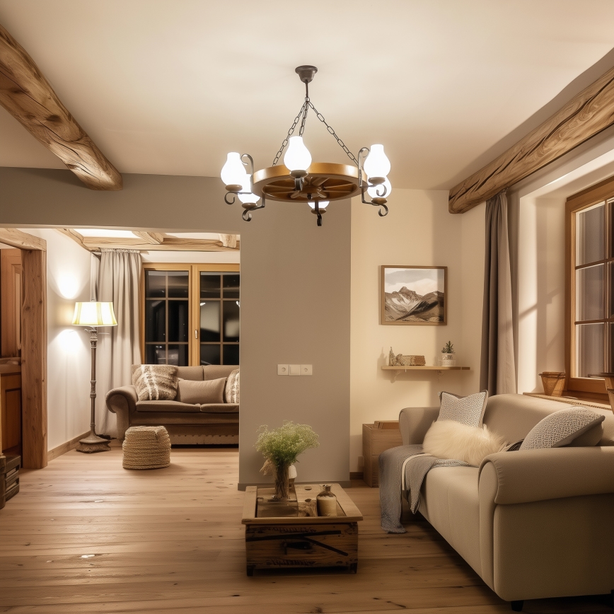 Brilagi - Lampadario a catena ROATA 6xE14/40W/230V Ø 70 cm faggio/noce