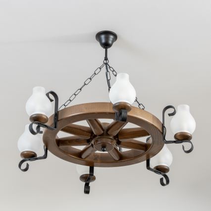 Brilagi - Lampadario a catena ROATA 6xE14/40W/230V Ø 70 cm faggio/noce