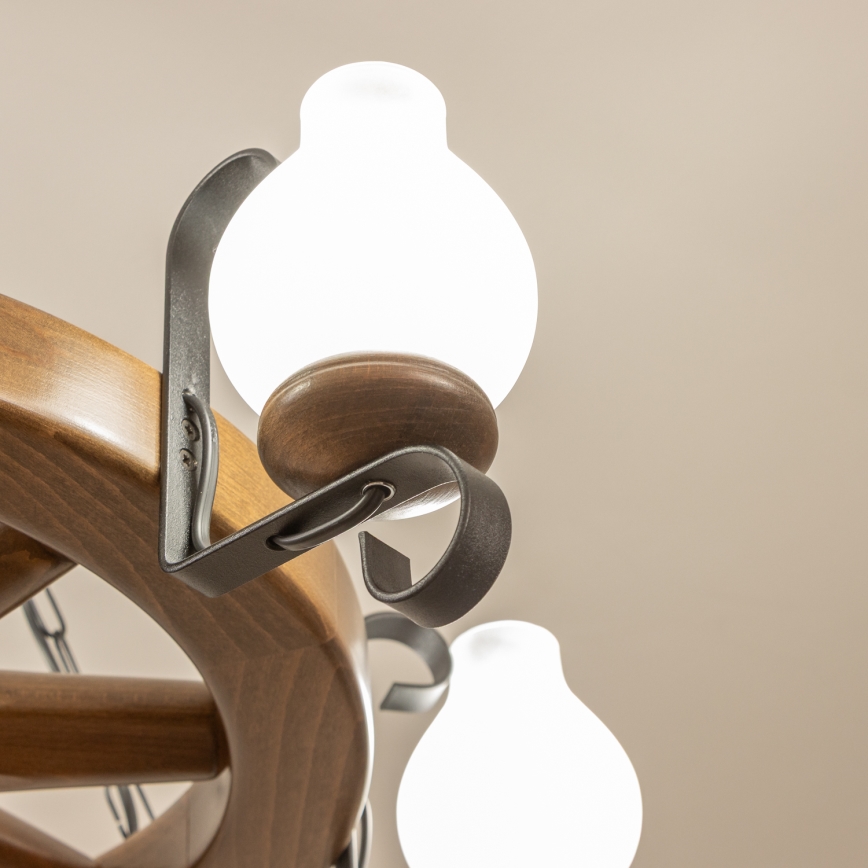 Brilagi - Lampadario a catena ROATA 6xE14/40W/230V Ø 70 cm faggio/noce