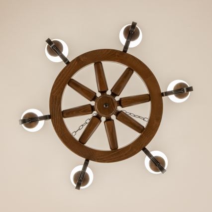 Brilagi - Lampadario a catena ROATA 6xE14/40W/230V Ø 70 cm faggio/noce