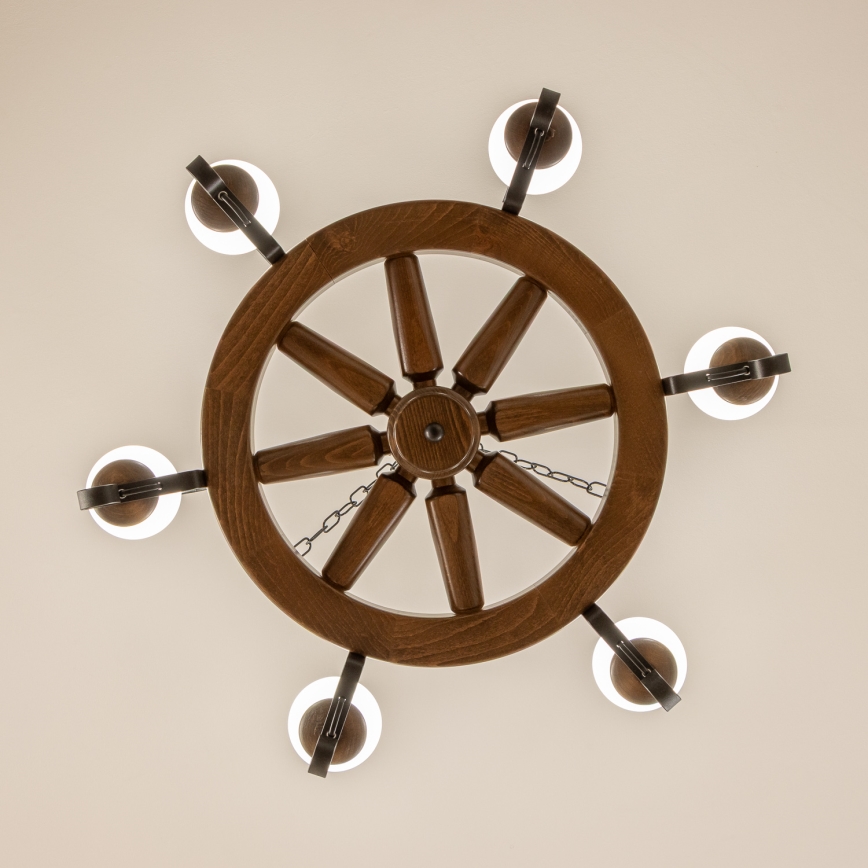 Brilagi - Lampadario a catena ROATA 6xE14/40W/230V Ø 70 cm faggio/noce