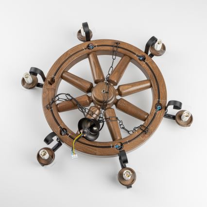 Brilagi - Lampadario a catena ROATA 6xE14/40W/230V Ø 70 cm faggio/noce