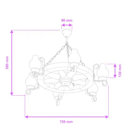 Brilagi - Lampadario a catena ROATA 6xE14/40W/230V Ø 70 cm faggio/noce