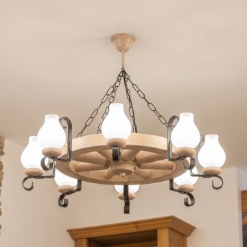 Brilagi - Lampadario a catena ROATA 8xE14/40W/230V rovere