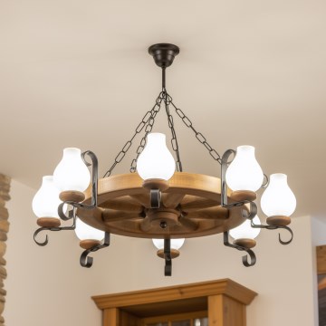Brilagi - Lampadario a catena ROATA 8xE14/40W/230V Ø 70 cm faggio