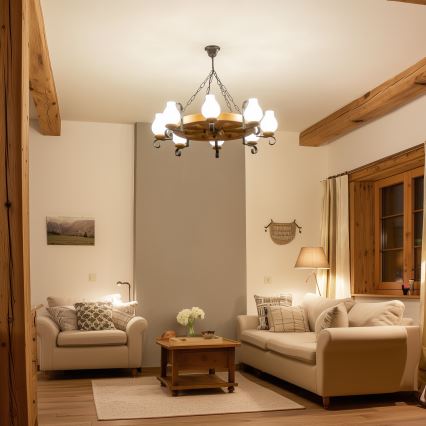 Brilagi - Lampadario a catena ROATA 8xE14/40W/230V Ø 70 cm faggio