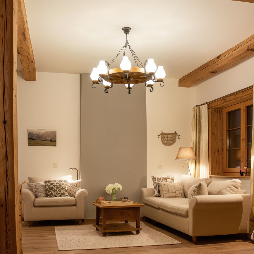 Brilagi - Lampadario a catena ROATA 8xE14/40W/230V Ø 70 cm faggio