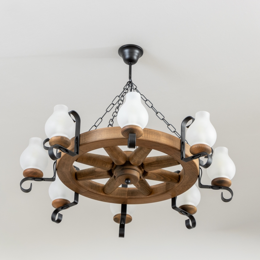 Brilagi - Lampadario a catena ROATA 8xE14/40W/230V Ø 70 cm faggio