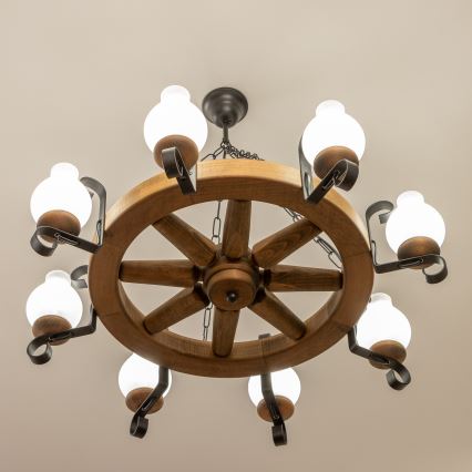Brilagi - Lampadario a catena ROATA 8xE14/40W/230V Ø 70 cm faggio