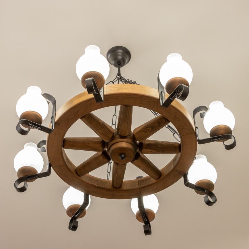 Brilagi - Lampadario a catena ROATA 8xE14/40W/230V Ø 70 cm faggio