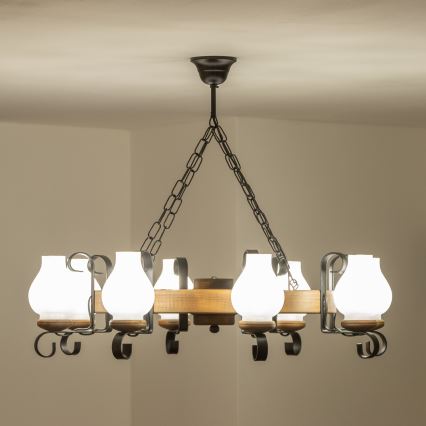Brilagi - Lampadario a catena ROATA 8xE14/40W/230V Ø 70 cm faggio