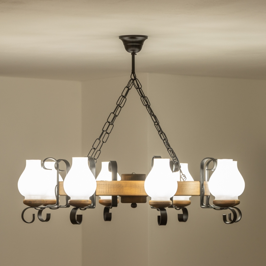 Brilagi - Lampadario a catena ROATA 8xE14/40W/230V Ø 70 cm faggio