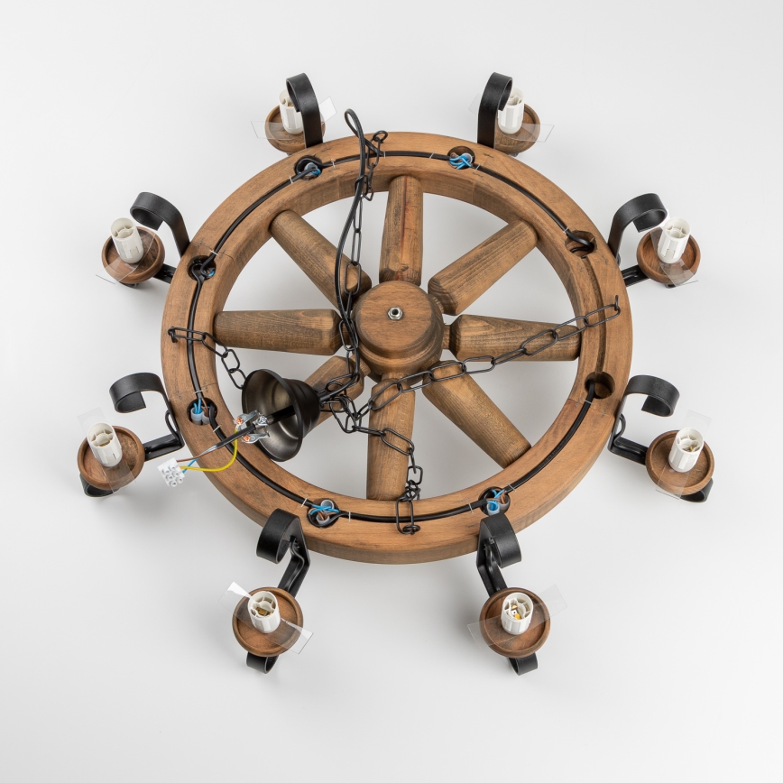 Brilagi - Lampadario a catena ROATA 8xE14/40W/230V Ø 70 cm faggio