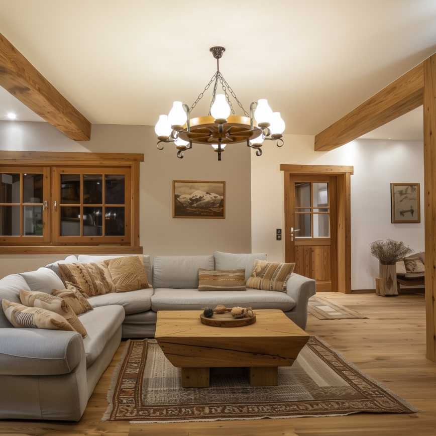 Brilagi - Lampadario a catena ROATA 8xE14/40W/230V Ø 70 cm faggio/noce