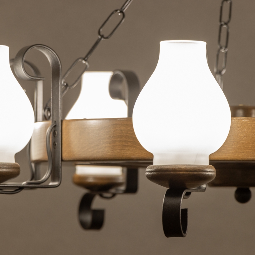 Brilagi - Lampadario a catena ROATA 8xE14/40W/230V Ø 70 cm faggio/noce