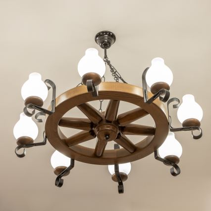 Brilagi - Lampadario a catena ROATA 8xE14/40W/230V Ø 70 cm faggio/noce