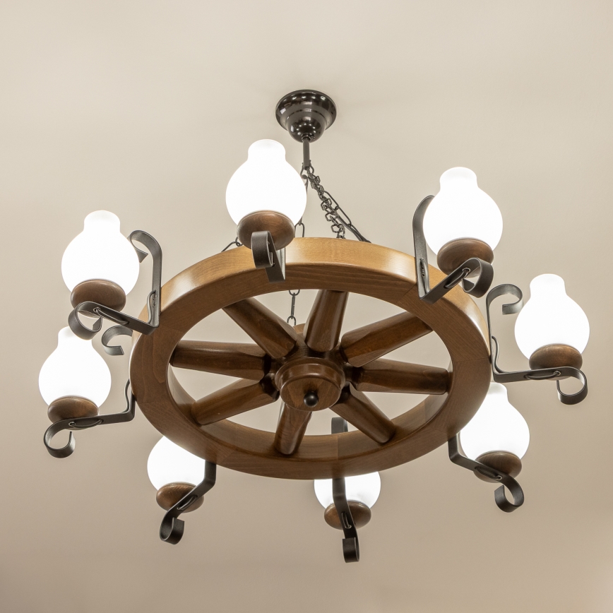 Brilagi - Lampadario a catena ROATA 8xE14/40W/230V Ø 70 cm faggio/noce