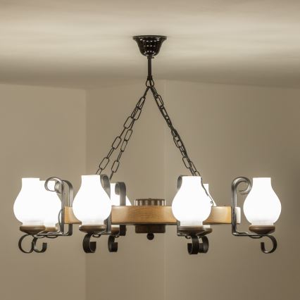 Brilagi - Lampadario a catena ROATA 8xE14/40W/230V Ø 70 cm faggio/noce