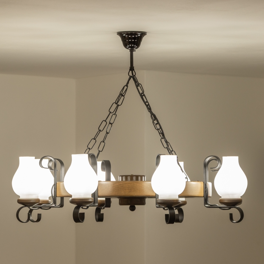 Brilagi - Lampadario a catena ROATA 8xE14/40W/230V Ø 70 cm faggio/noce