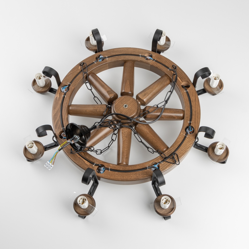 Brilagi - Lampadario a catena ROATA 8xE14/40W/230V Ø 70 cm faggio/noce