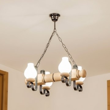 Brilagi - Lampadario a catena RUSTIC 4xE14/40W/230V rovere