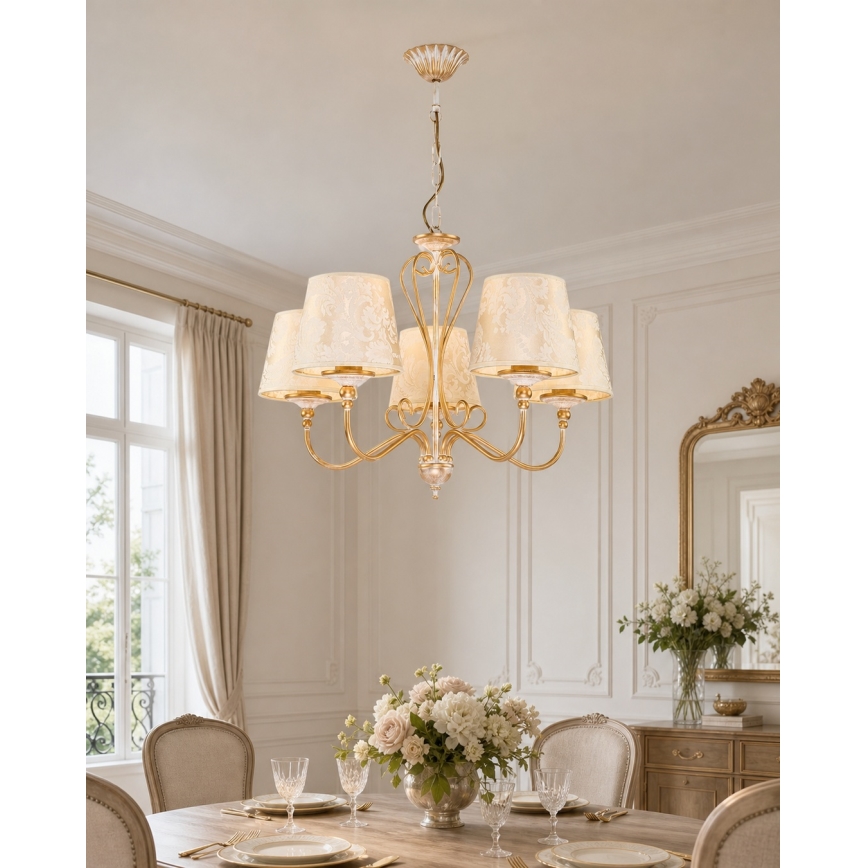 Brilagi - Lampadario a catena SONIA 5xE27/15W/230V Ø 64 cm crema/patina