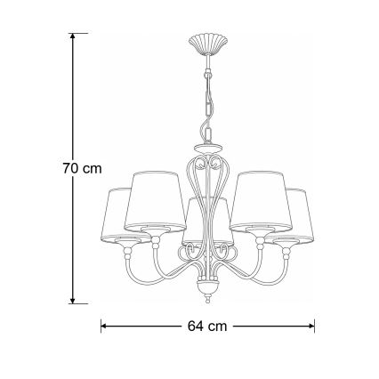 Brilagi - Lampadario a catena SONIA 5xE27/15W/230V Ø 64 cm crema/patina