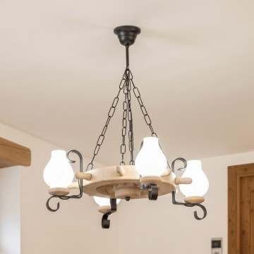 Brilagi - Lampadario a catena TIMONA 4xE14/40W/230V in rovere