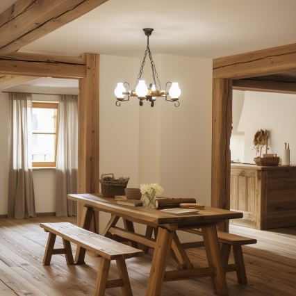 Brilagi - Lampadario a catena TIMONA 4xE14/40W/230V Ø 50 cm faggio