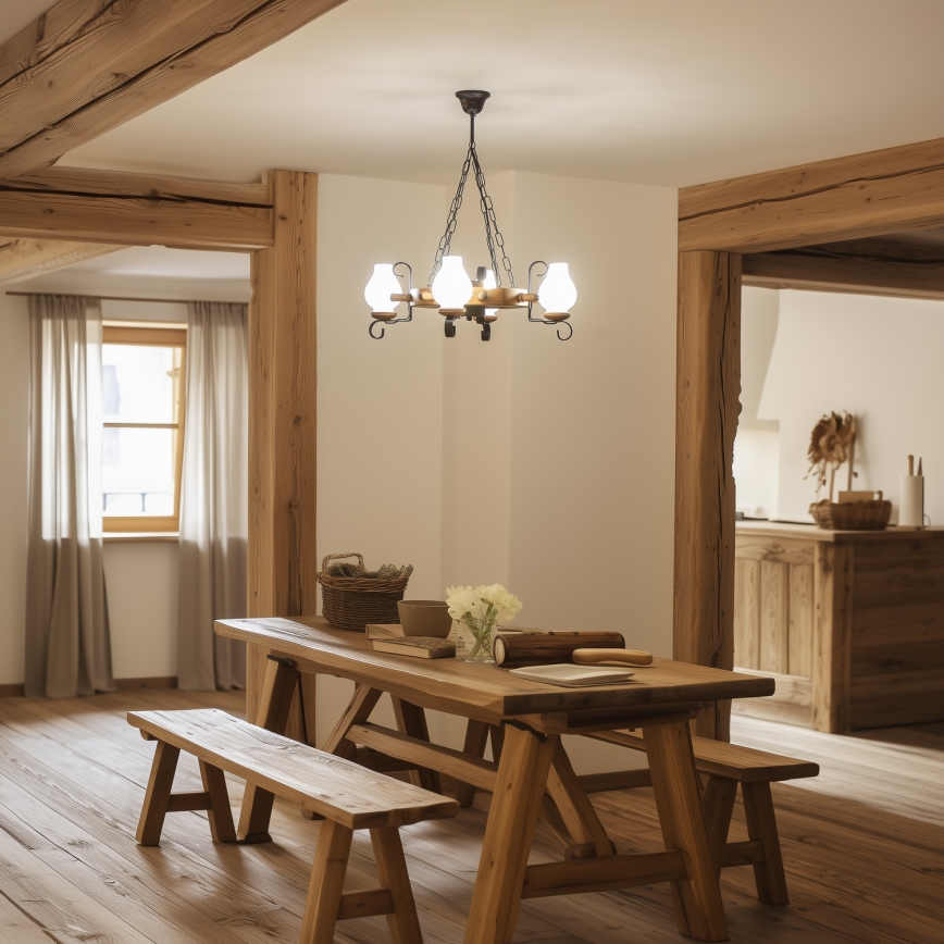 Brilagi - Lampadario a catena TIMONA 4xE14/40W/230V Ø 50 cm faggio