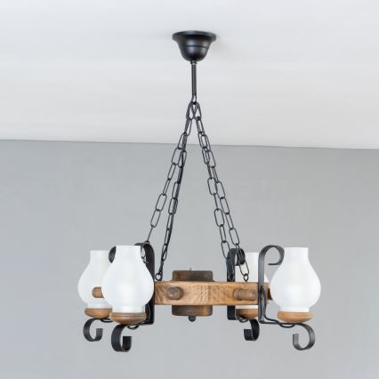 Brilagi - Lampadario a catena TIMONA 4xE14/40W/230V Ø 50 cm faggio