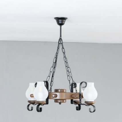Brilagi - Lampadario a catena TIMONA 4xE14/40W/230V Ø 50 cm faggio/noce