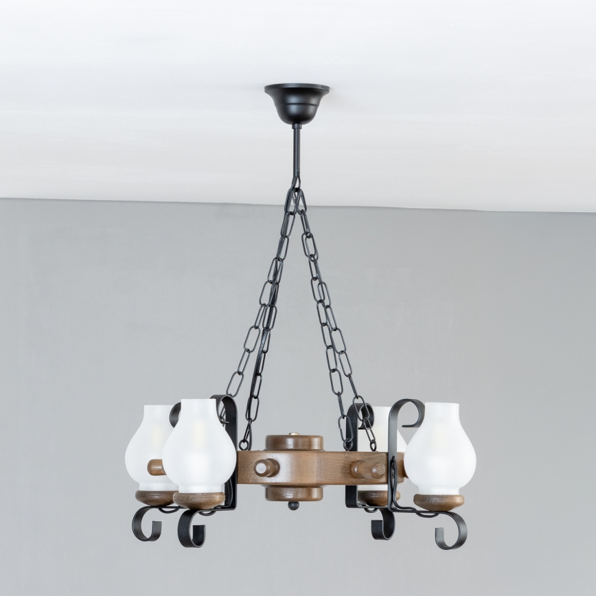 Brilagi - Lampadario a catena TIMONA 4xE14/40W/230V Ø 50 cm faggio/noce
