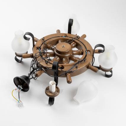 Brilagi - Lampadario a catena TIMONA 4xE14/40W/230V Ø 50 cm faggio/noce