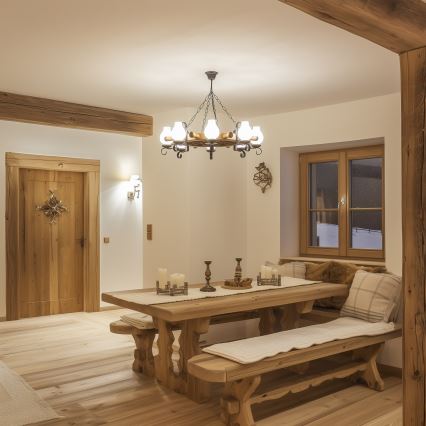 Brilagi - Lampadario a catena TIMONA 8xE14/40W/230V Ø 70 cm faggio/noce