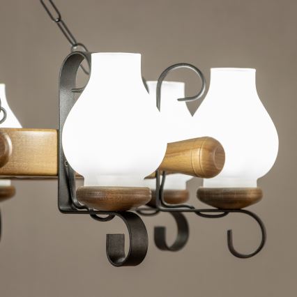 Brilagi - Lampadario a catena TIMONA 8xE14/40W/230V Ø 70 cm faggio/noce