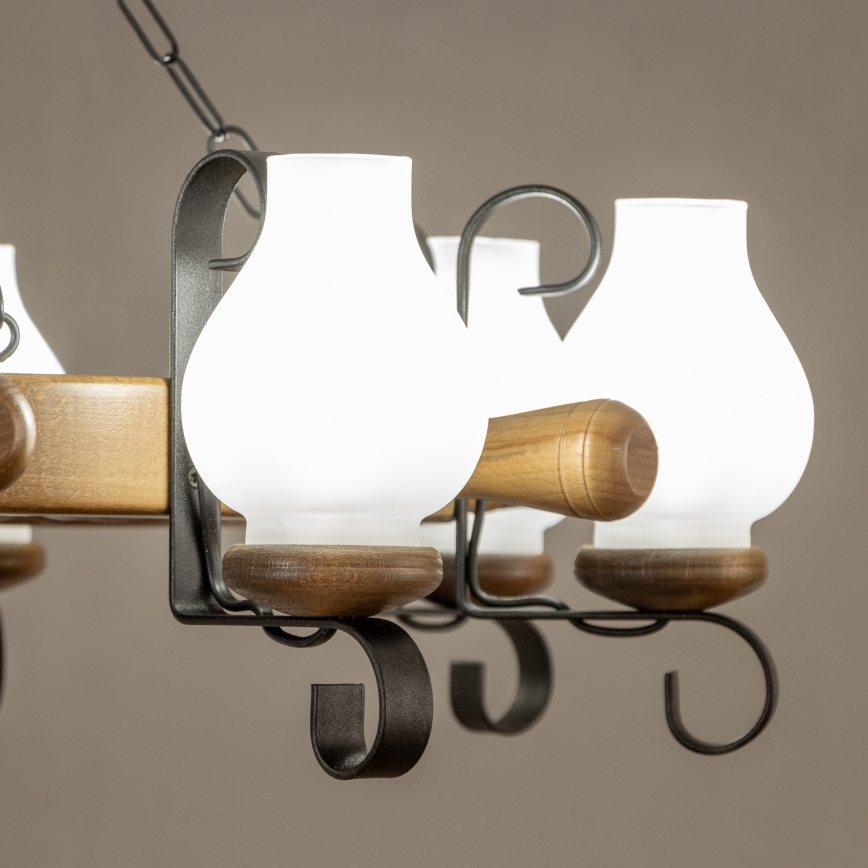 Brilagi - Lampadario a catena TIMONA 8xE14/40W/230V Ø 70 cm faggio/noce