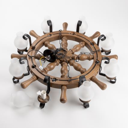 Brilagi - Lampadario a catena TIMONA 8xE14/40W/230V Ø 70 cm faggio/noce