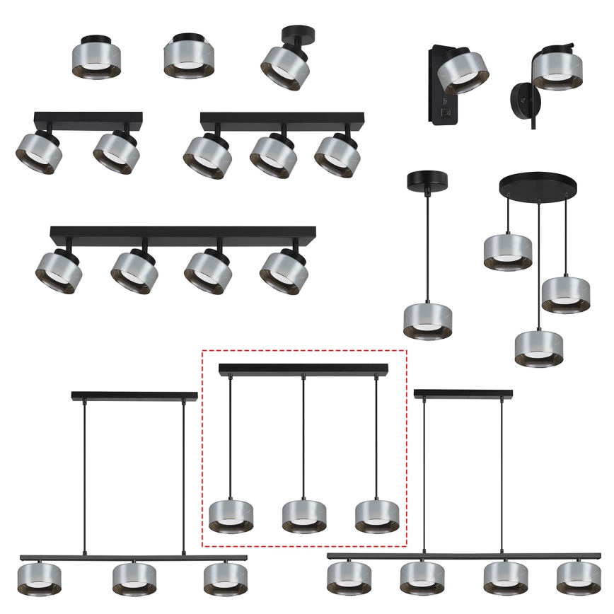 Brilagi - Lampadario a cavo AURA LUX 3xGX53/30W/230V nero/fumé