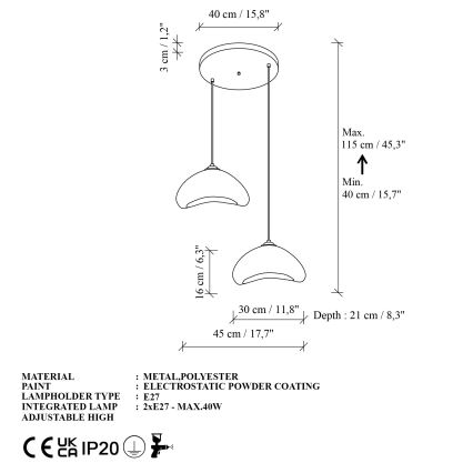 Brilagi - Lampadario a cavo LUNA 2xE27/40W/230V Ø 45 cm bianco
