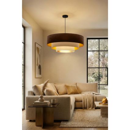 Brilagi - Lampadario a cavo LUNETA 3xE27/60W/230V Ø 80 cm marrone/beige/crema
