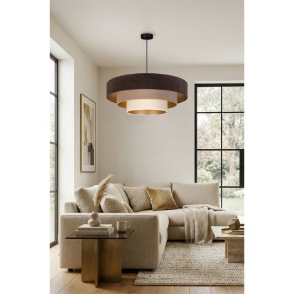 Brilagi - Lampadario a cavo LUNETA 3xE27/60W/230V Ø 80 cm marrone/beige/crema