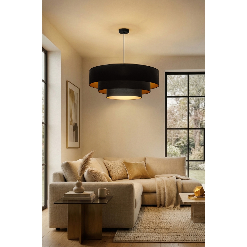 Brilagi - Lampadario a cavo LUNETA 3xE27/60W/230V Ø 80 cm nero/oro