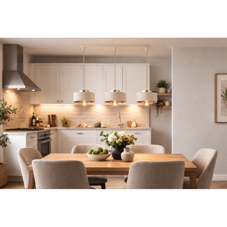 Brilagi - Lampadario a cavo SPRING 3xE27/60W/230V beige/oro