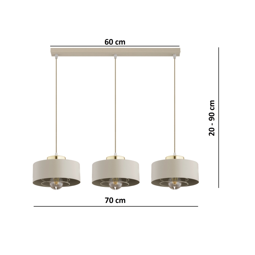 Brilagi - Lampadario a cavo SPRING 3xE27/60W/230V beige/oro