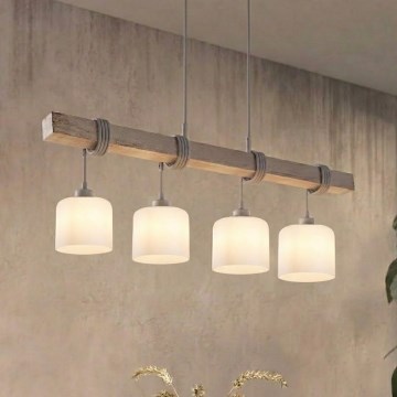 BRILAGI - Lampadario a cavo WOOD GLASS 4xE27/60W/230V pino/grigio/bianco