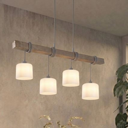 BRILAGI - Lampadario a cavo WOOD GLASS 4xE27/60W/230V pino/grigio/bianco