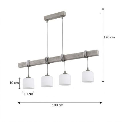 BRILAGI - Lampadario a cavo WOOD GLASS 4xE27/60W/230V pino/grigio/bianco