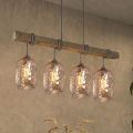 BRILAGI - Lampadario a cavo WOOD GLASS 4xE27/60W/230V pino/grigio/marrone fumé